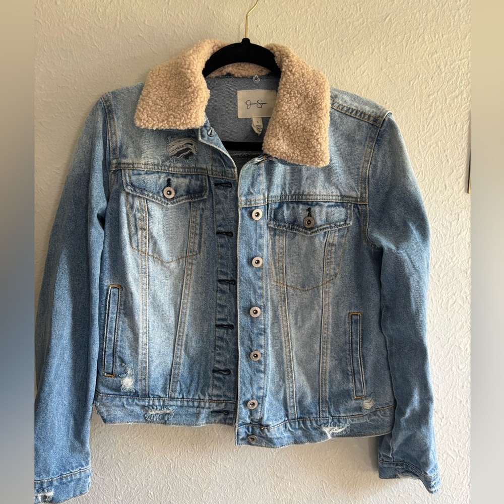 Blue Denim Jacket with Faux Shearling Collar NWT